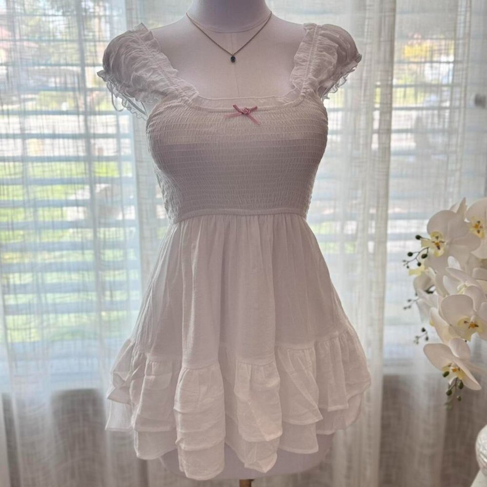 Women's White Mini Babydoll Dress